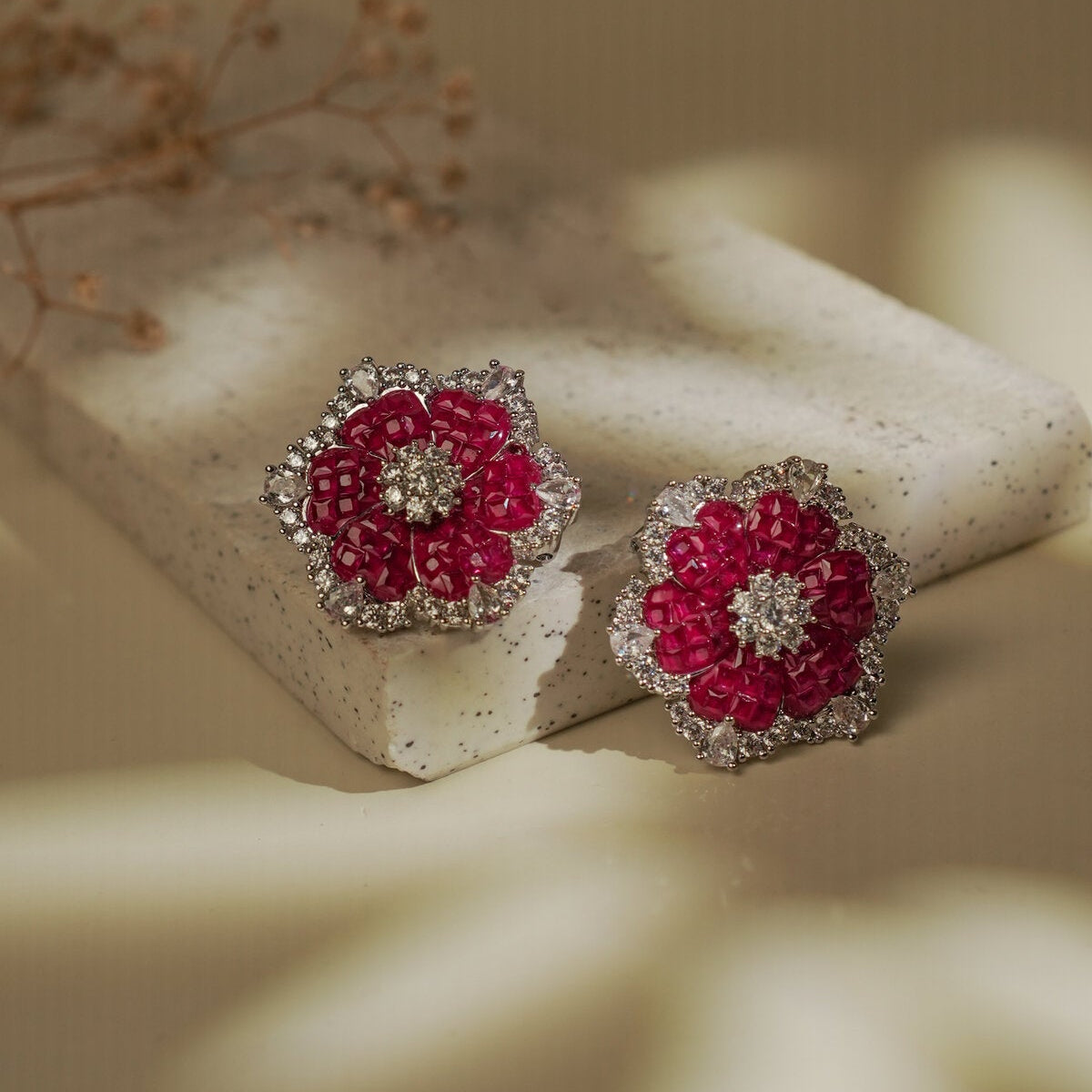RUBY FLORAL STUDS