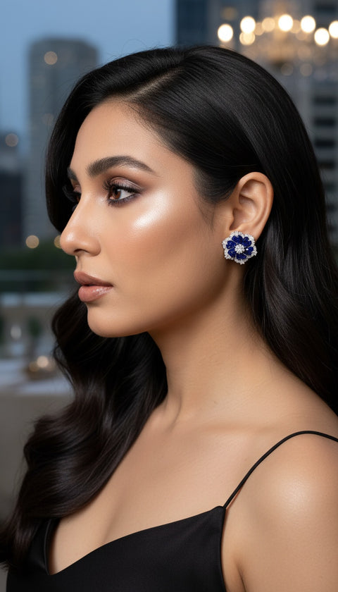 BLUE FORAL STUDS