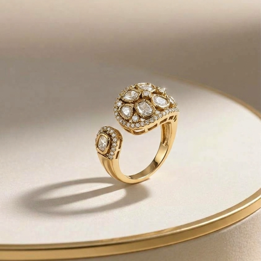 Kundan Ring Oxidies Gold