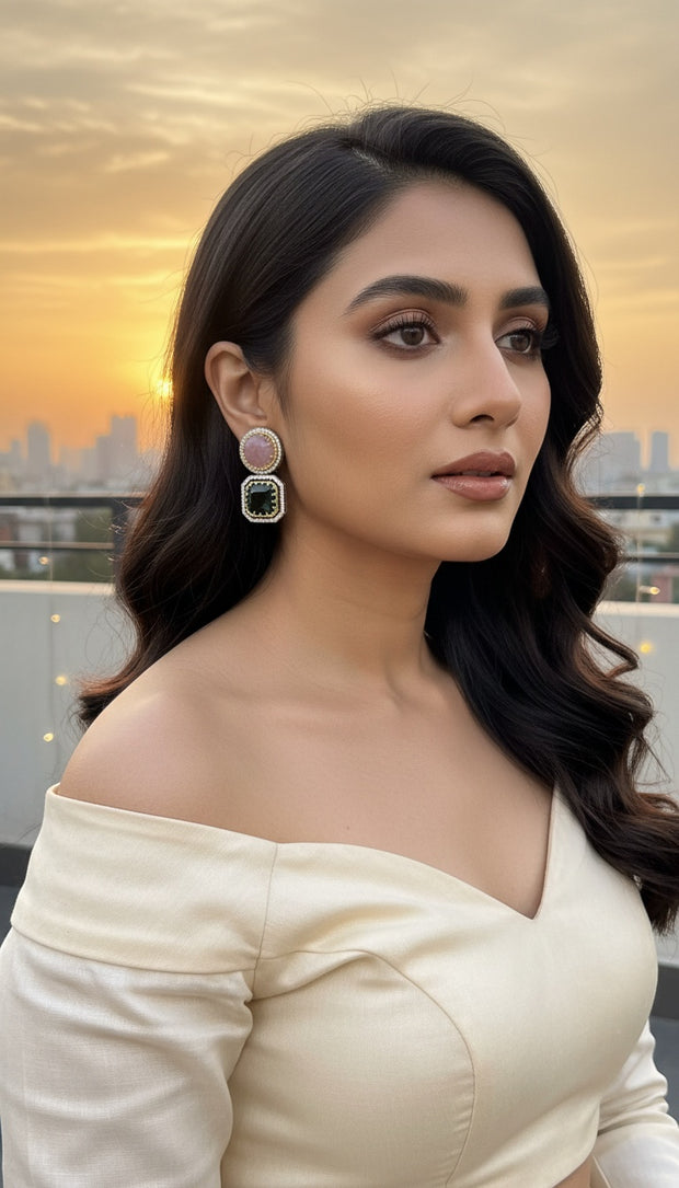 ROSE PINK EMERALD STUDS