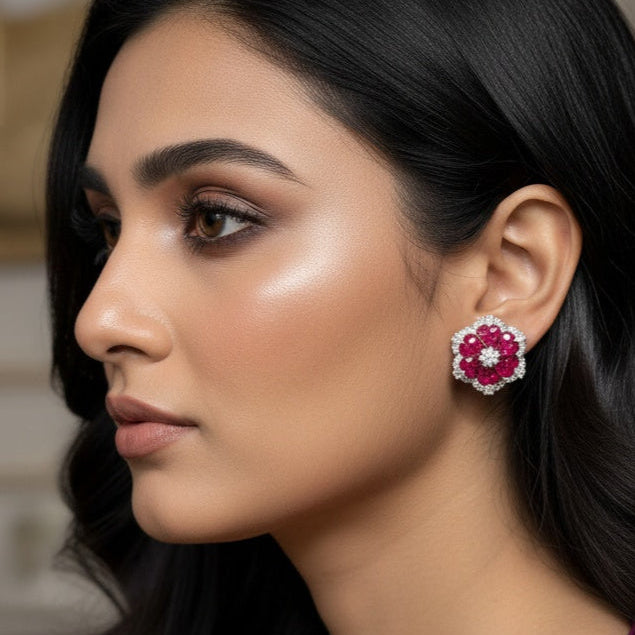 RUBY FLORAL STUDS