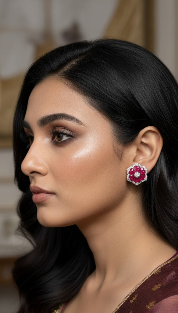 RUBY FLORAL STUDS