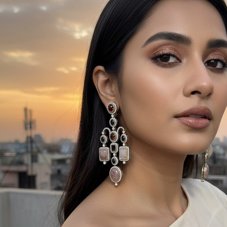 MULTI COLOUR STATEMENT DANGLERS IN PINK