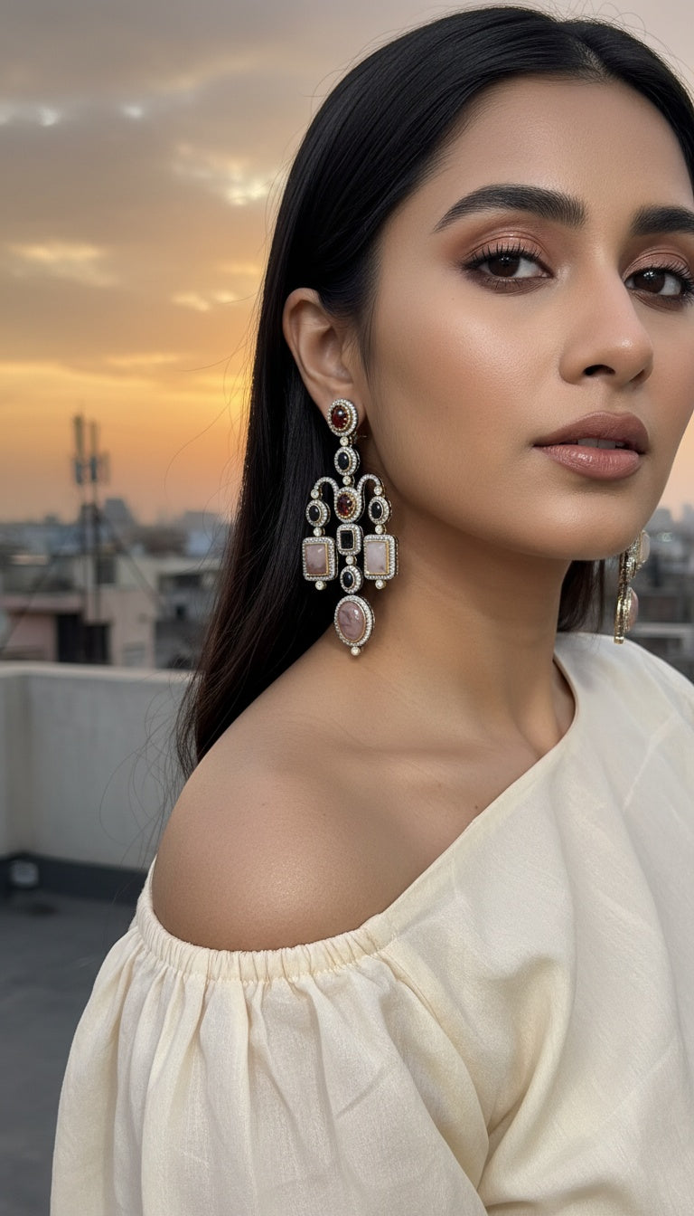 MULTI COLOUR STATEMENT DANGLERS IN PINK