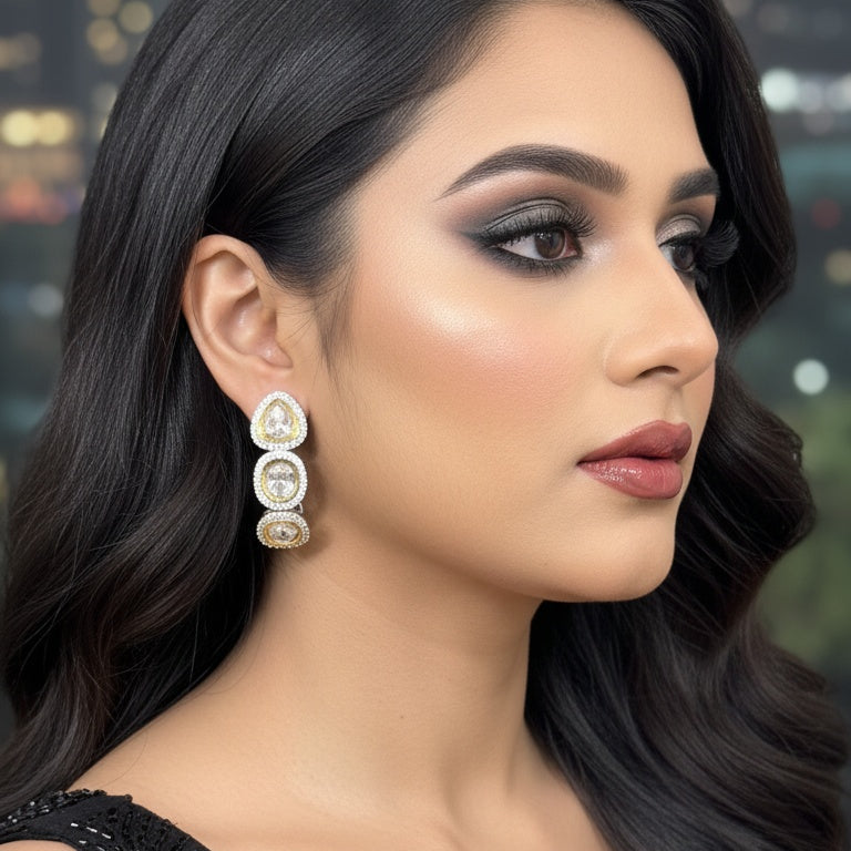 KUNDAN SILVER GOLD HOOPS