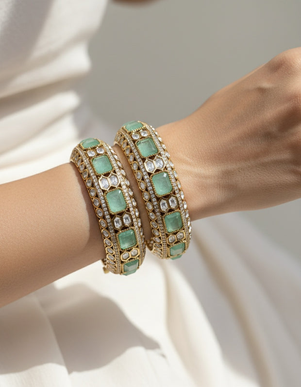 ADIRA LIGHT GREEN KUNDAN BANGLES