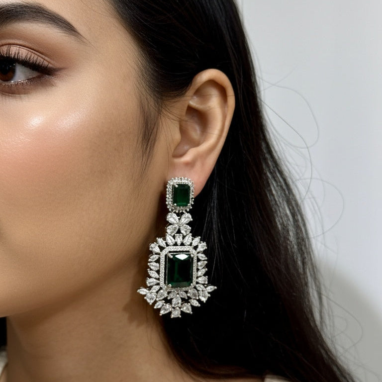 DOUBLE EMERALD PETAL EARRING