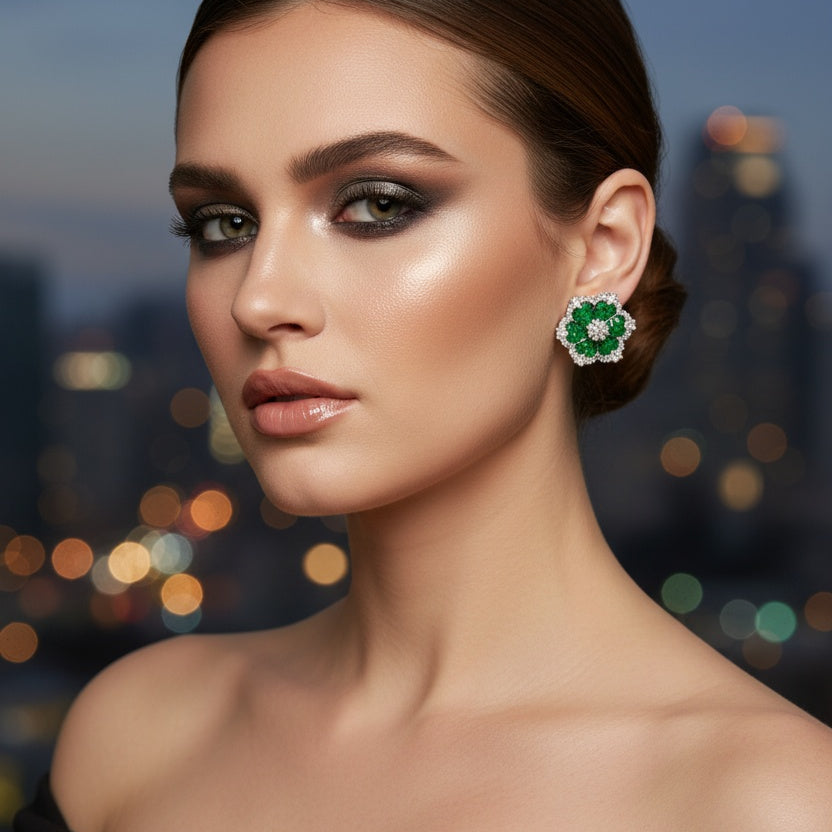 EMERALD FLORAL STUDS
