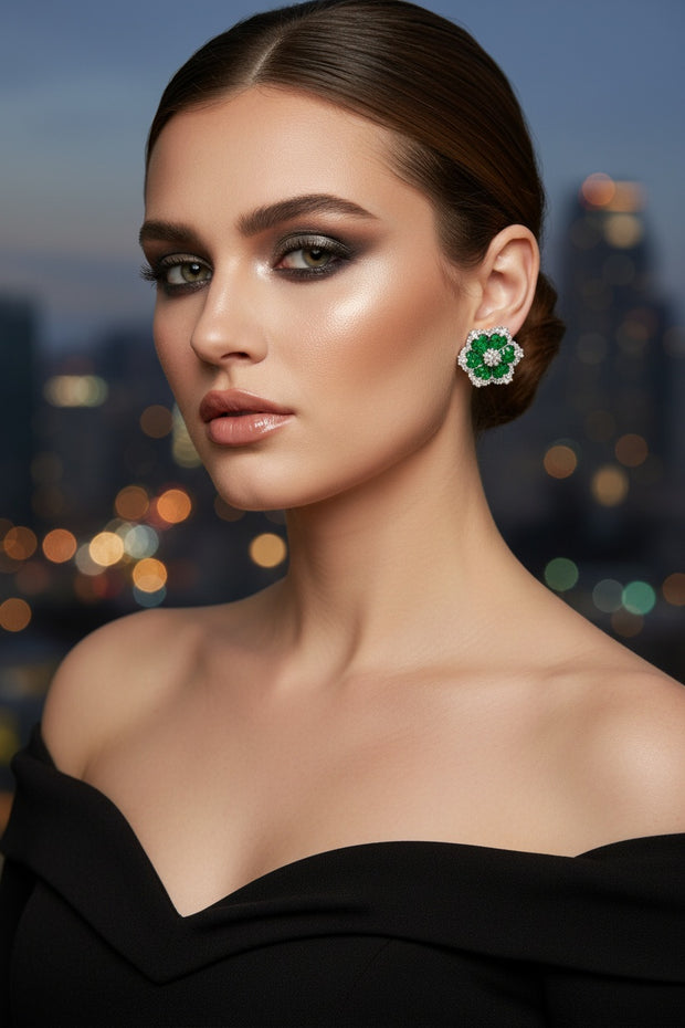 EMERALD FLORAL STUDS