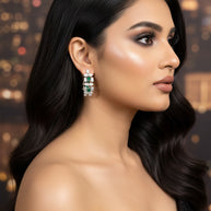 EMERALD WITH DIAMOND HOOPS