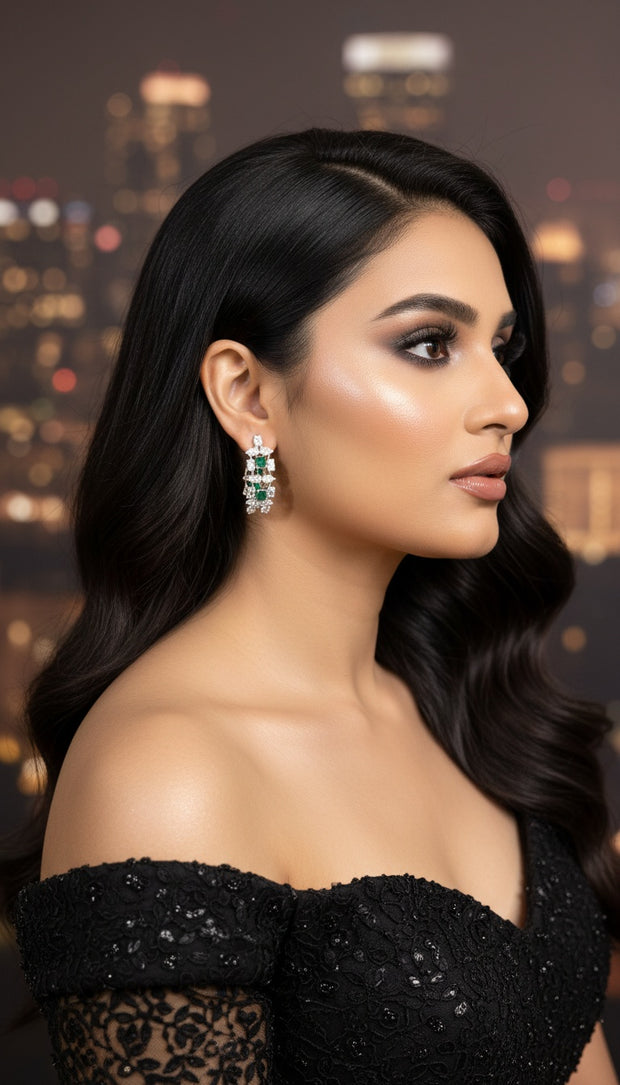 EMERALD WITH DIAMOND HOOPS