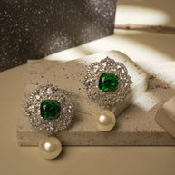 EMERALD PEARL DROP STUDS
