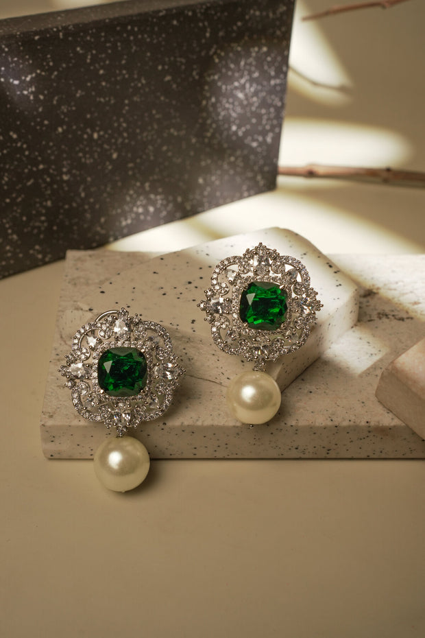 EMERALD PEARL DROP STUDS