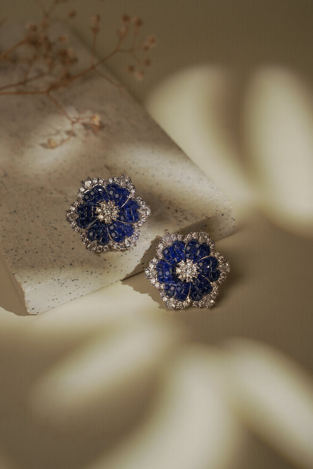BLUE FORAL STUDS
