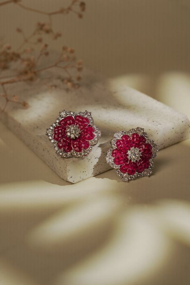 RUBY FLORAL STUDS