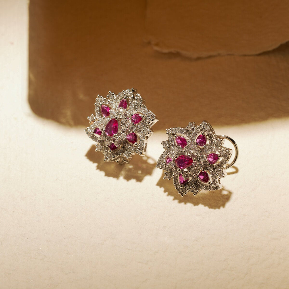 RUBY FLOWER HALO EARRING