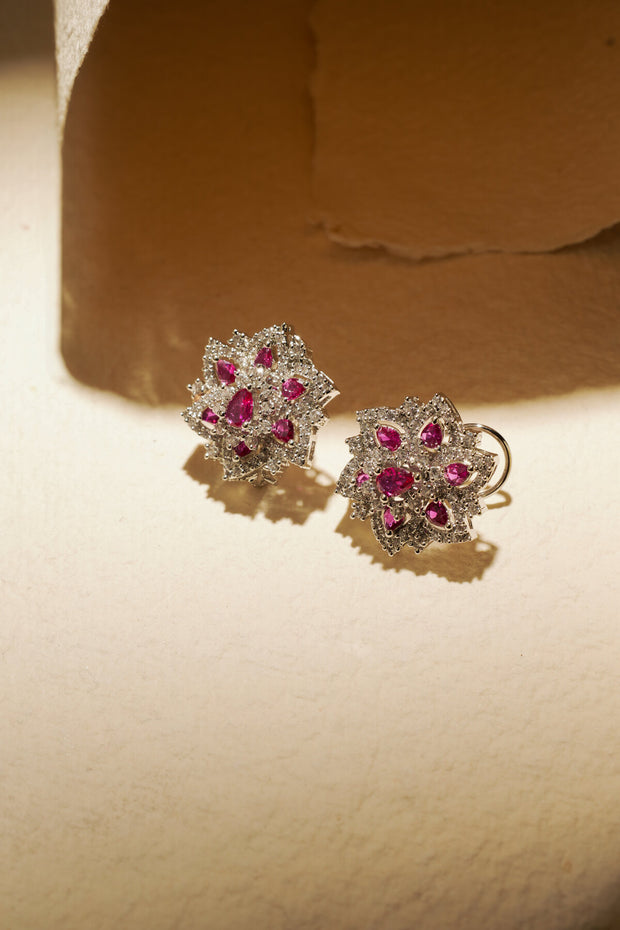 RUBY FLOWER HALO EARRING