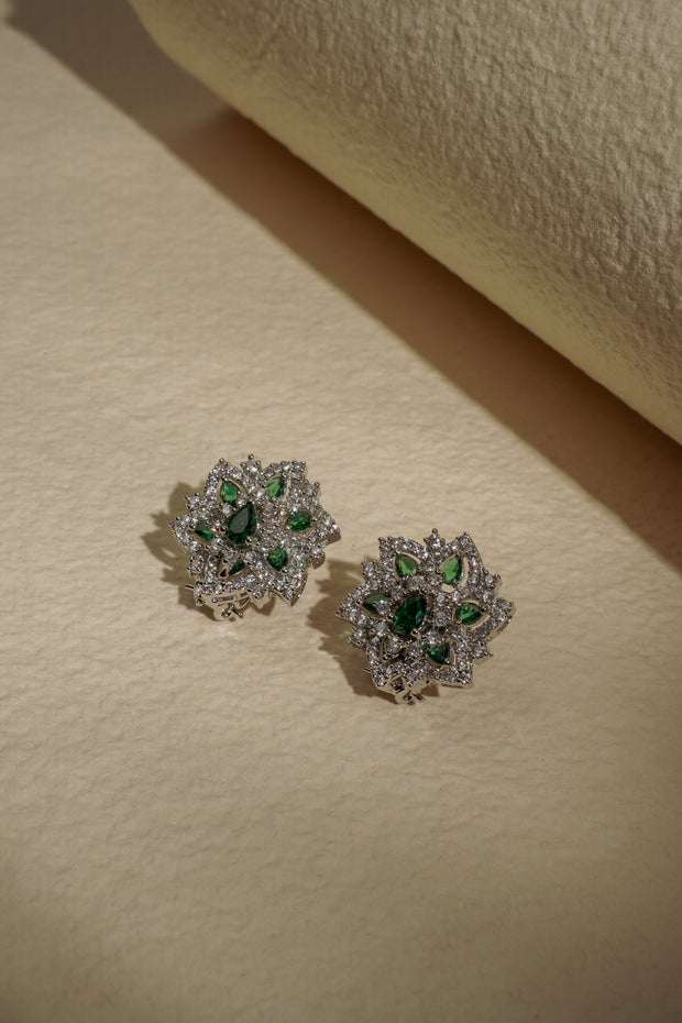 EMERALD FLOWER HALO EARRING