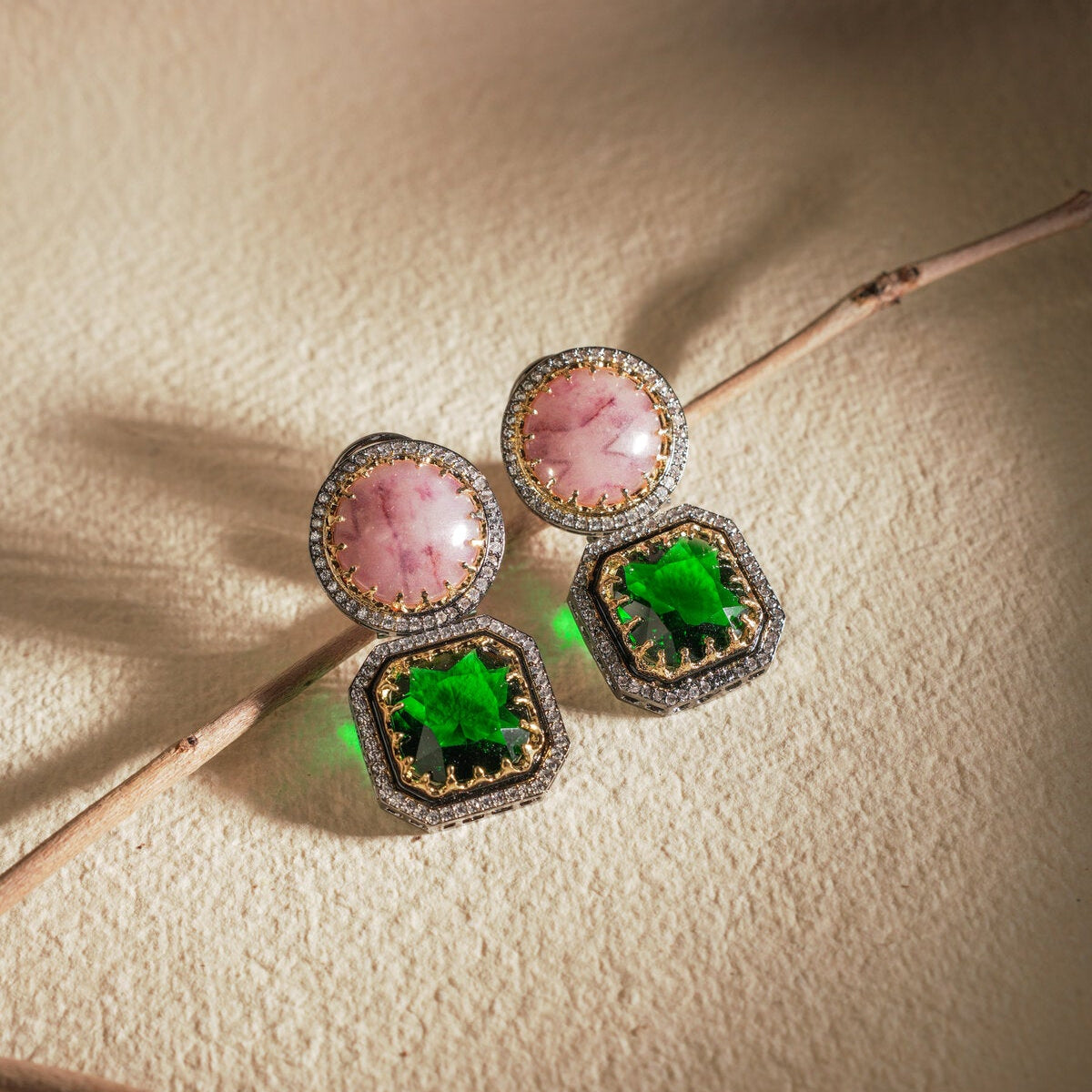 ROSE PINK EMERALD STUDS