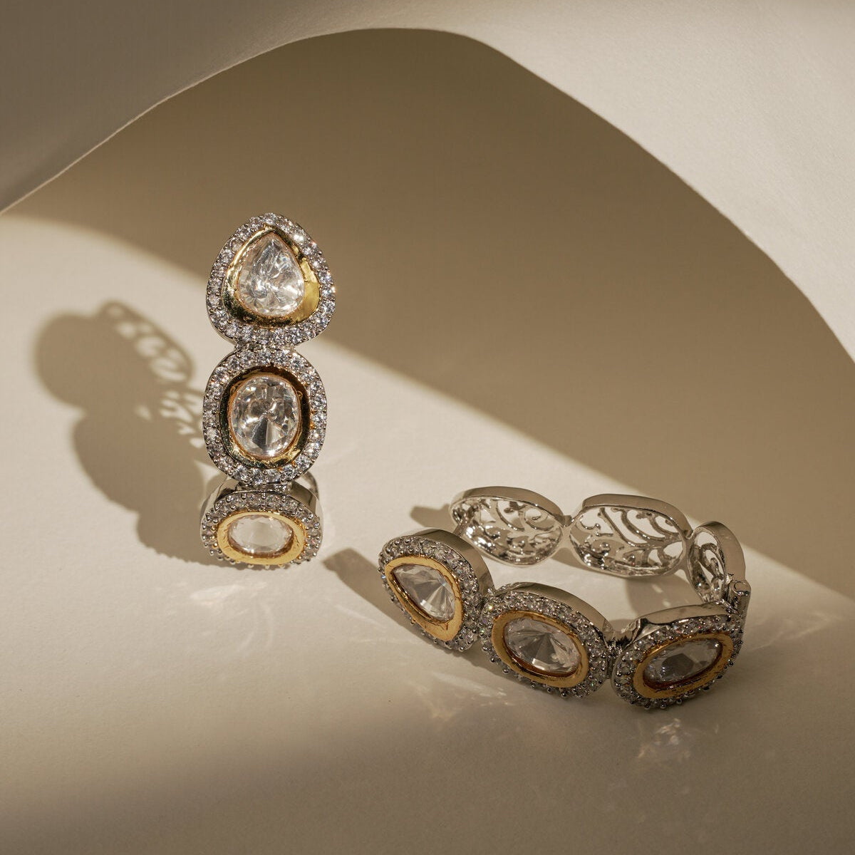 KUNDAN SILVER GOLD HOOPS