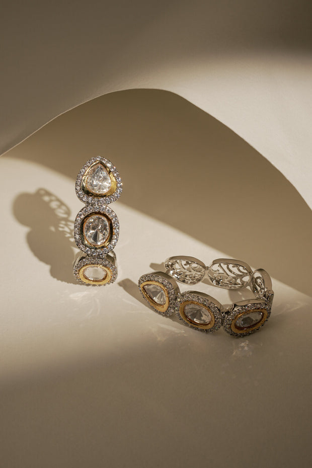 KUNDAN SILVER GOLD HOOPS