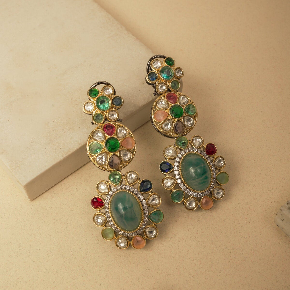 BLUE MULTI COLORED KUNDAN EARRINGS