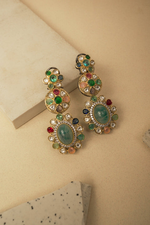 BLUE MULTI COLORED KUNDAN EARRINGS