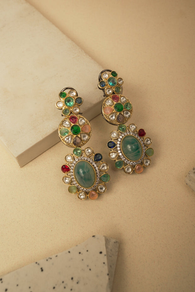 BLUE MULTI COLORED KUNDAN EARRINGS