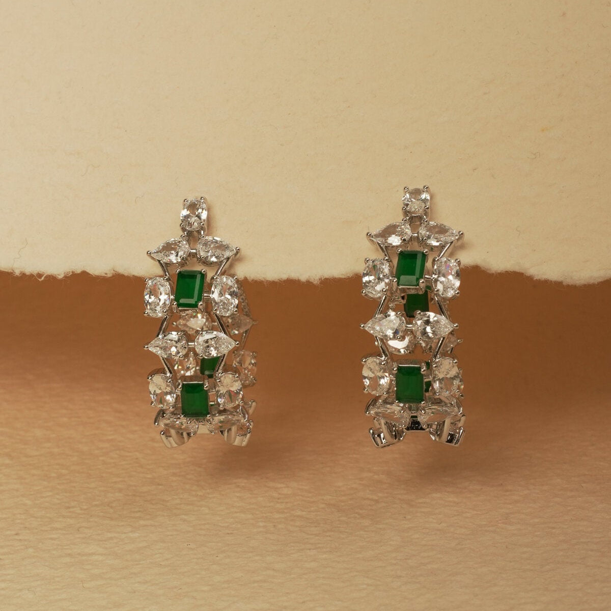EMERALD WITH DIAMOND HOOPS