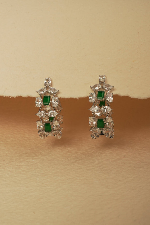 EMERALD WITH DIAMOND HOOPS