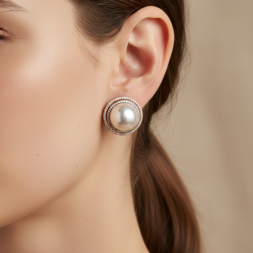 HALO PEARL STUDS