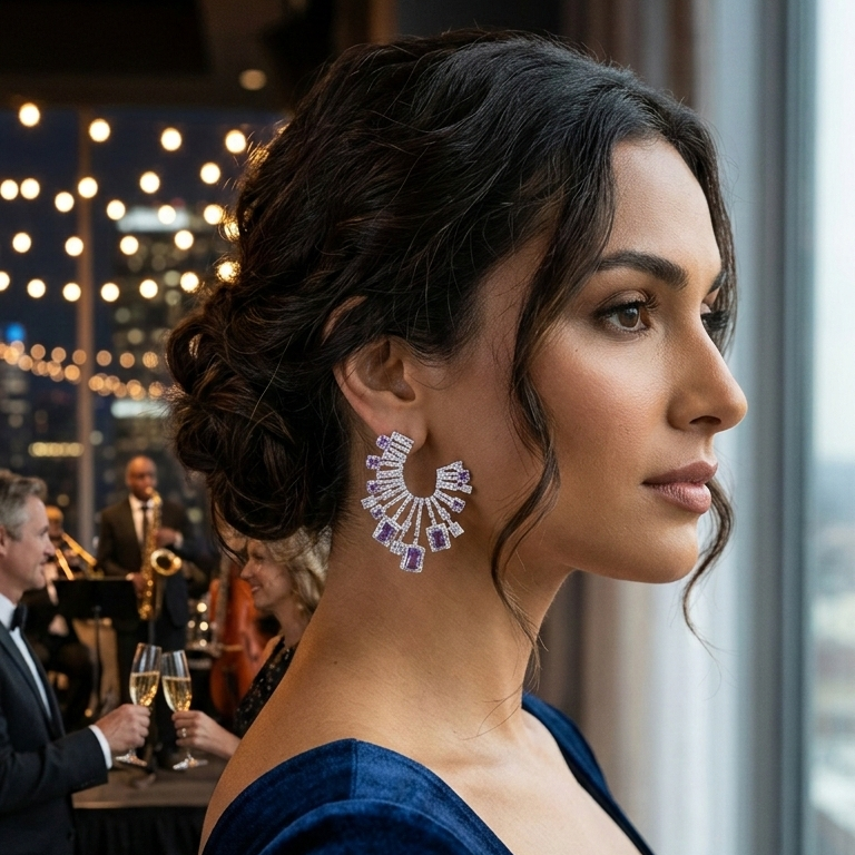 AMETHYST SUNBURST EARRING