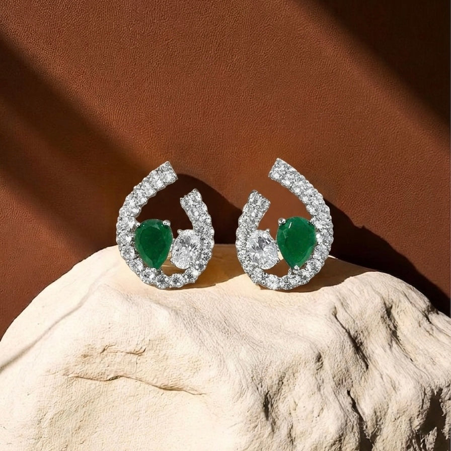TWIN STONE ARC EARRINGS