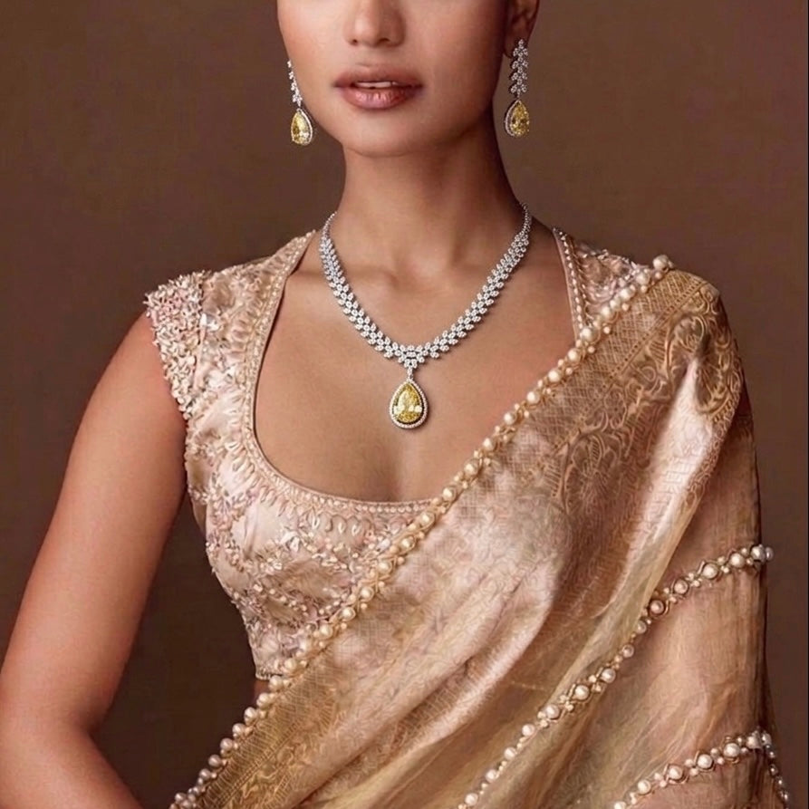 CITRINE DROP DIAMOND NECKLACE SET