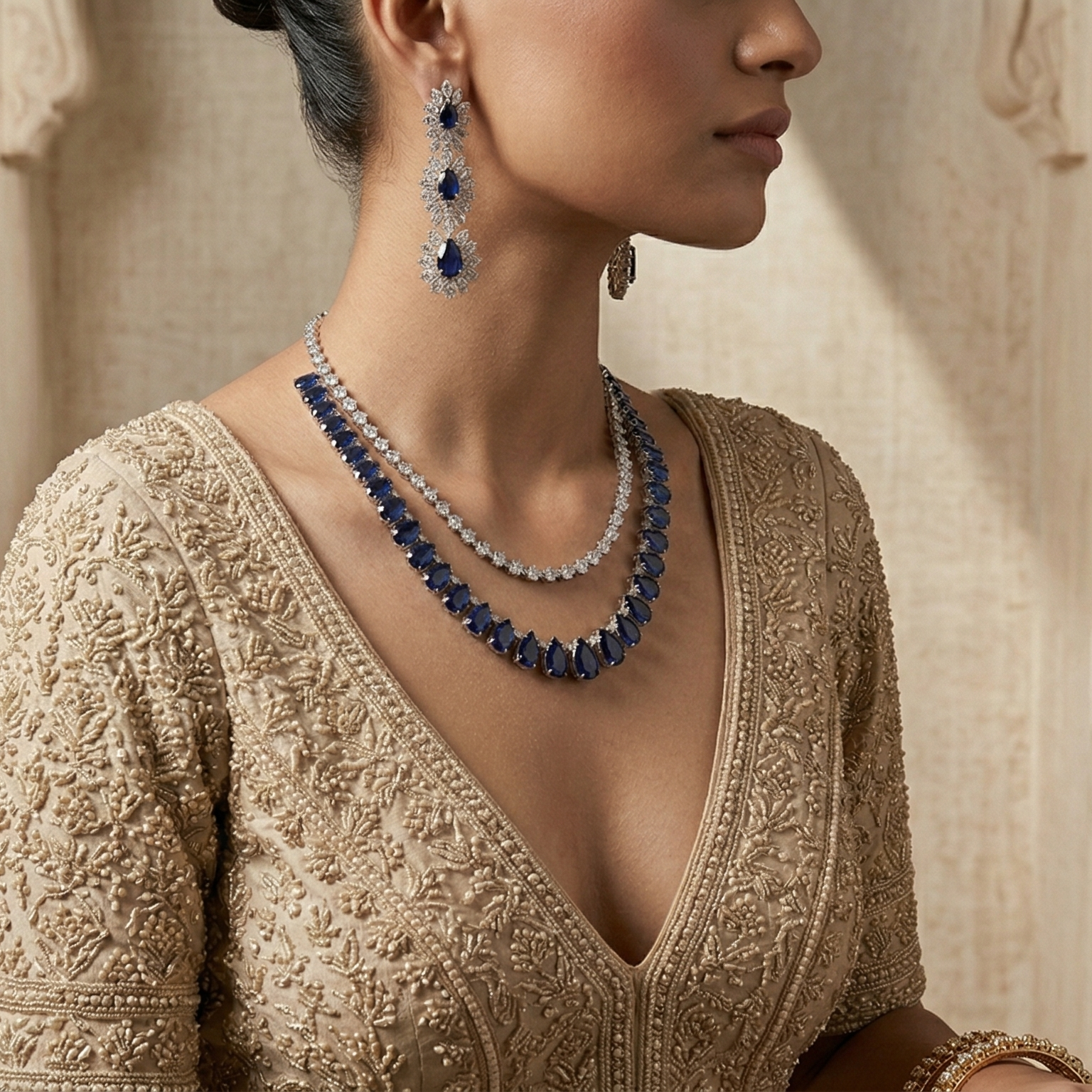 ANAISHA SAPPHIRE NECKLACE SET WITH EARRINGS