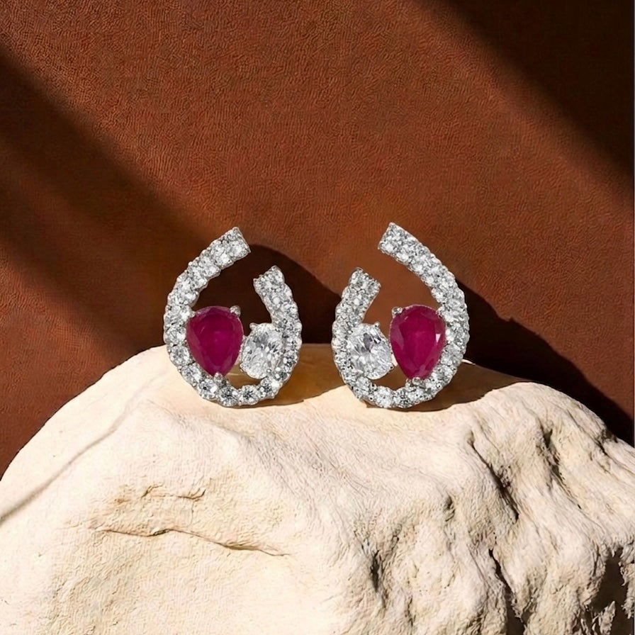 TWIN STONE ARC EARRINGS