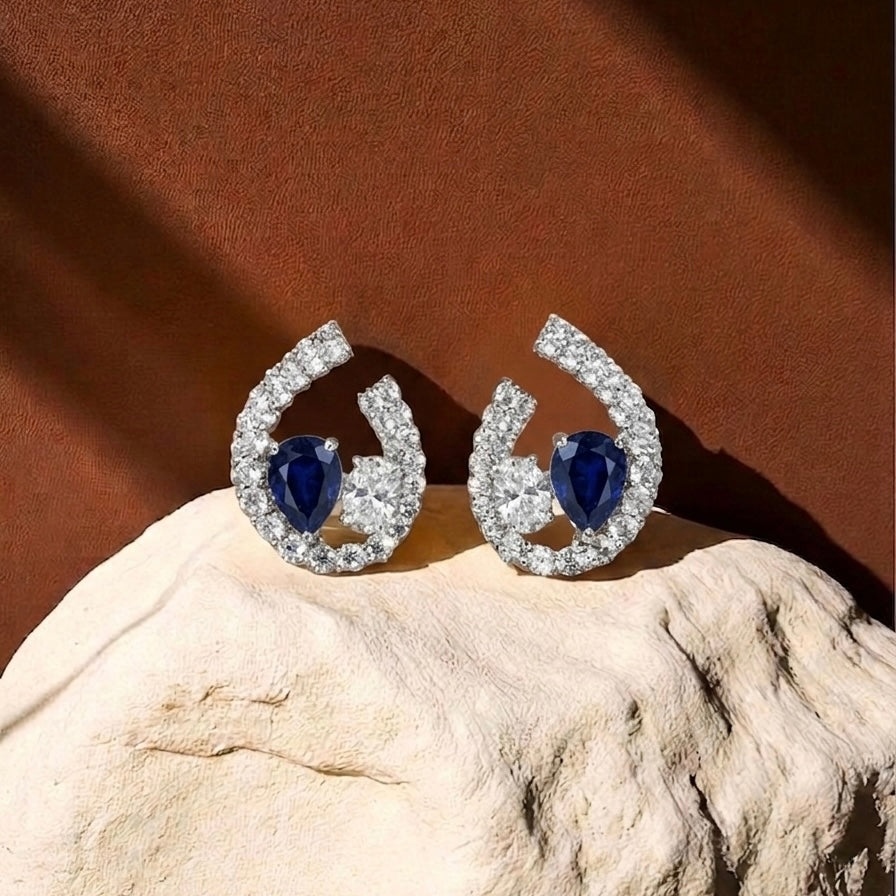 TWIN STONE ARC EARRINGS
