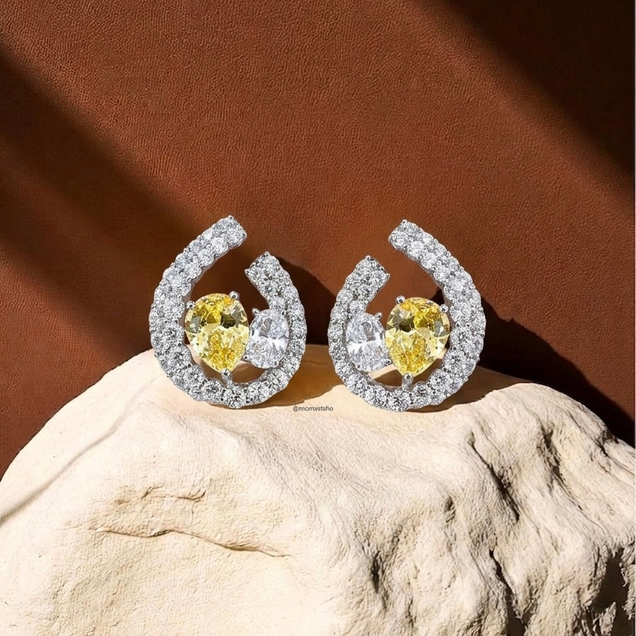 TWIN STONE ARC EARRINGS