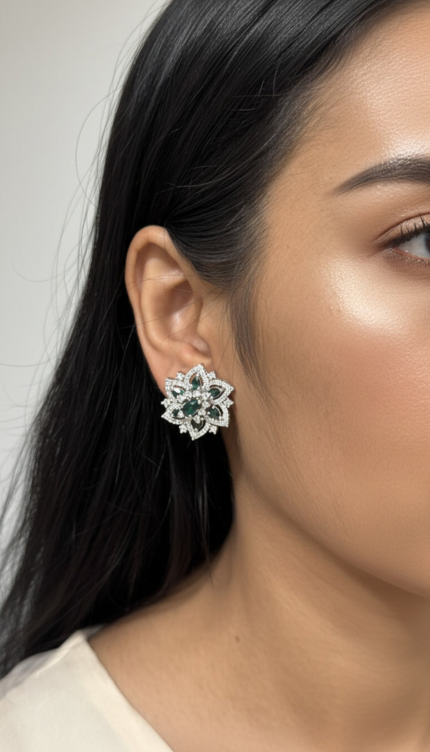 EMERALD FLOWER HALO EARRING