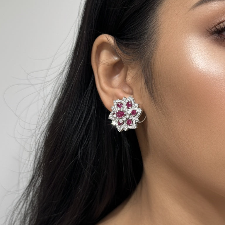 RUBY FLOWER HALO EARRING