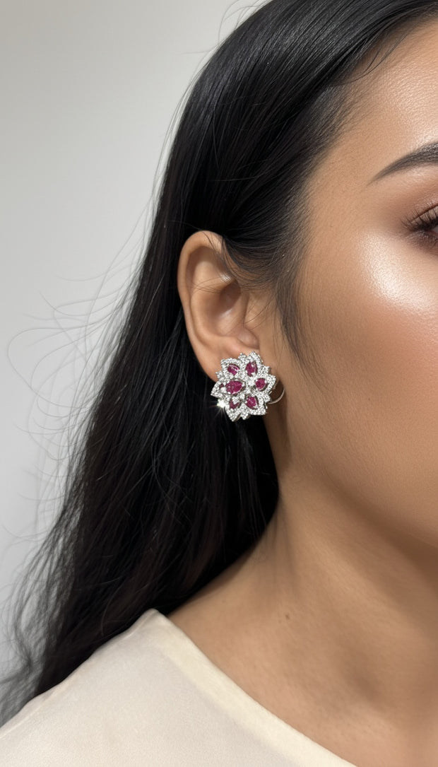 RUBY FLOWER HALO EARRING