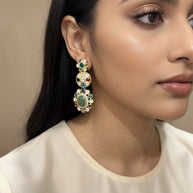 GREEN MULTI COLORED KUNDAN EARRINGS