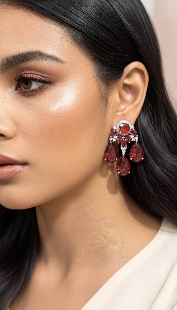 RED CHANDELIER CRYSTAL EARRING