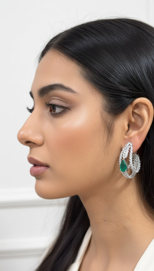 EMERALD 3 STRING DIAMOND HOOPS